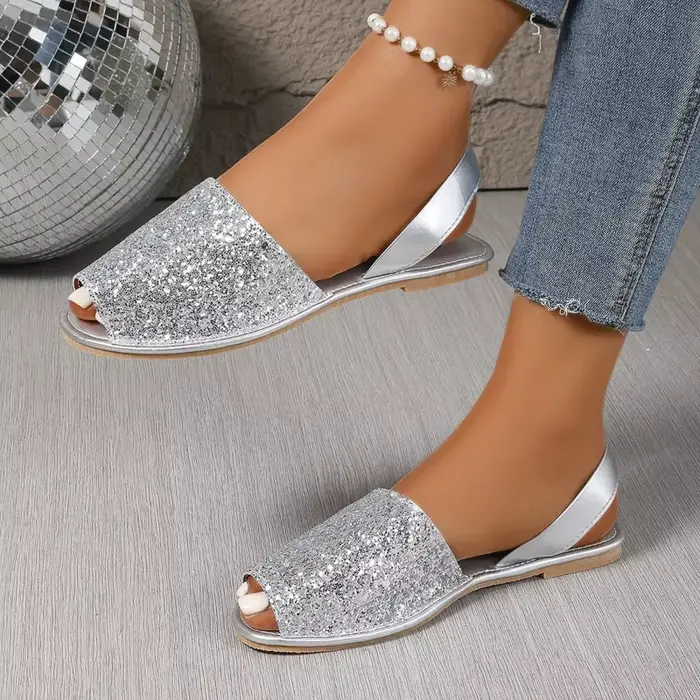 Sandales à talons mode femmes chaussures 2025 bout ouvert doux Bling Bling grande taille noir luxe P