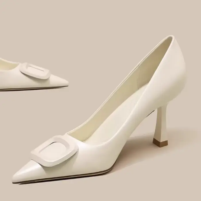 Mode talons hauts printemps nouveau Style tête pointue bouche peu profonde boucle carrée ensemble pi