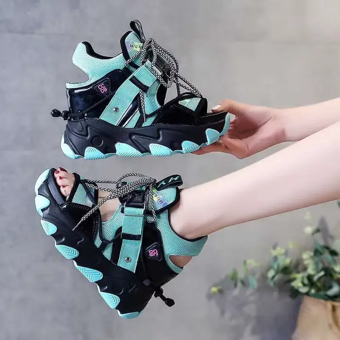 Sandales de gladiateur compensées à talons hauts pour femmes, nouveau Style d'été 2021, bloc de coul