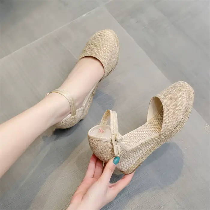 Sandales à talons femmes compensées Espadrilles chaussures d'été dames confort décontracté bout ferm