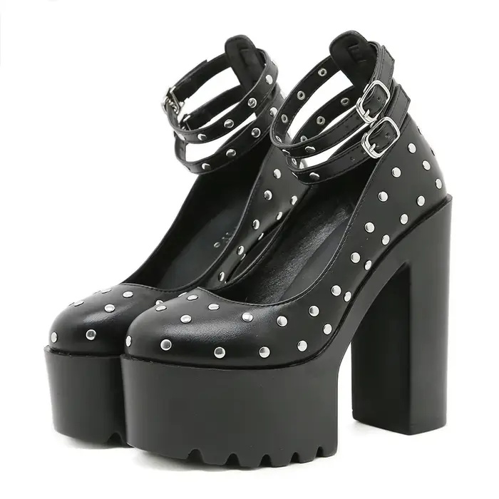 Gdgydh escarpins à plateforme de Style Punk rétro pour femmes clouté boucle de cheville sangle chaus