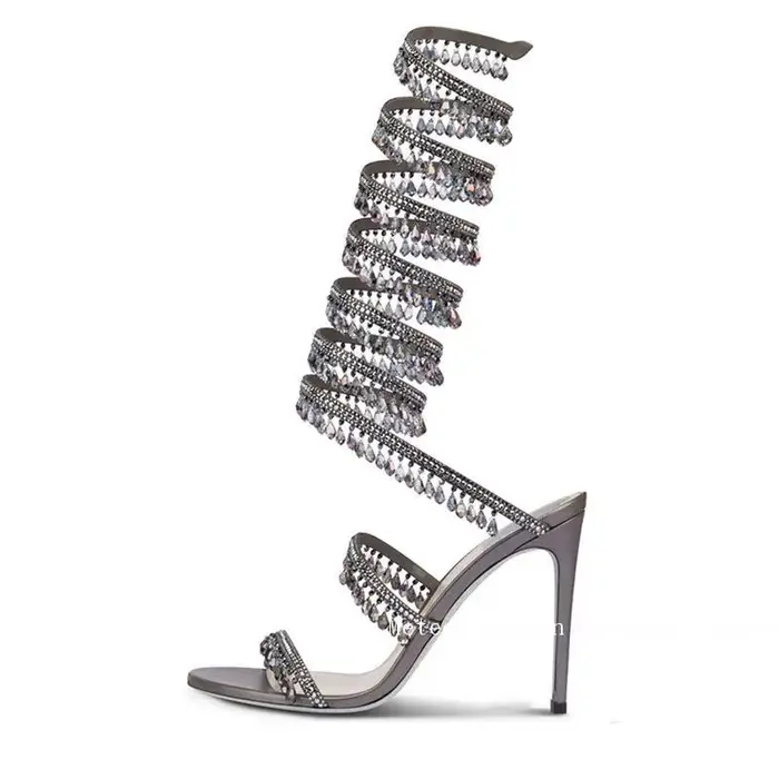 Bout rond ouvert Stiletto élégant été nouveau serpent en forme de strass pied anneau sangle talon ha