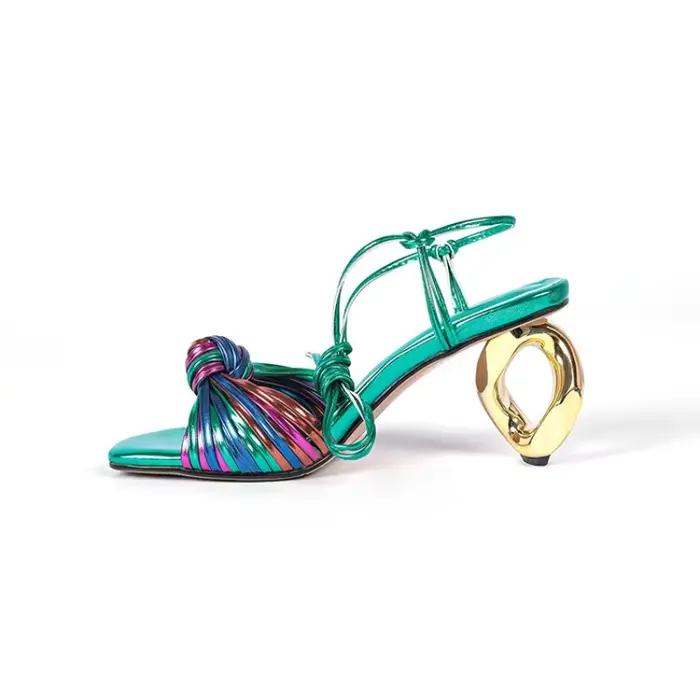Sandales Tressées Colorées à Talon en Forme de 7cm pour Femme