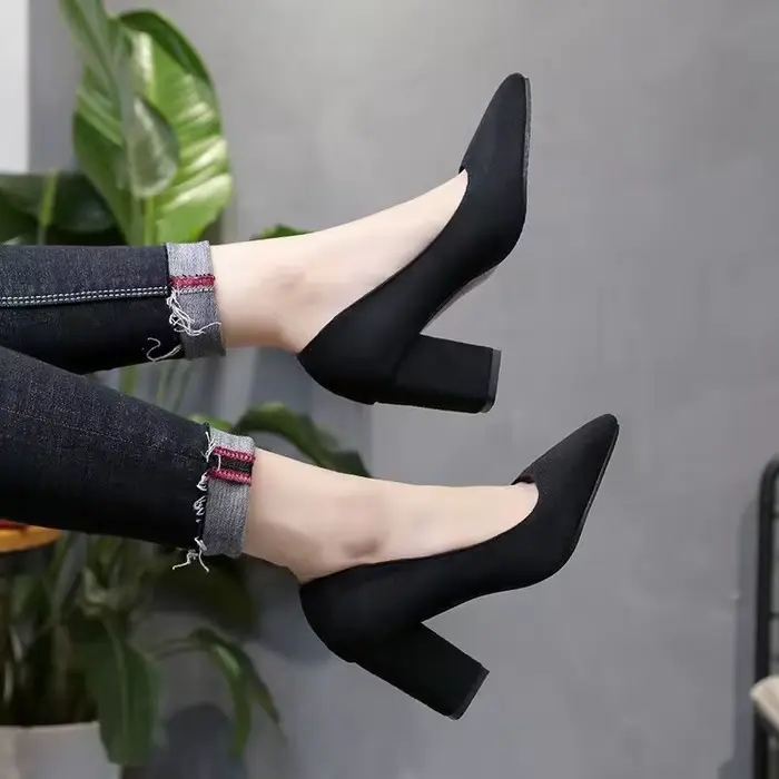 Chaussures pour femmes 2025 mocassins à bout rond noir talon Super haut dames