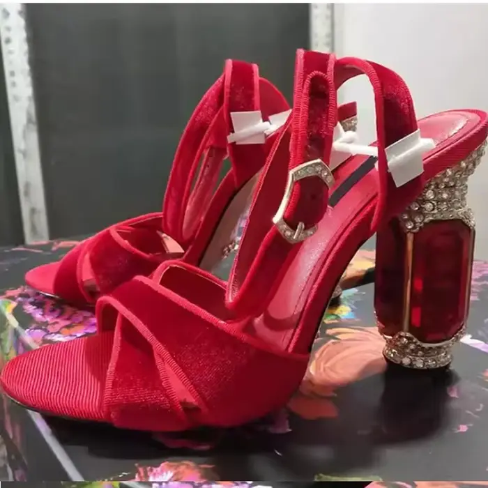 Sandales à talon épais en strass de verre violet pour femme, été 2026, à brides croisées, boucle, ta