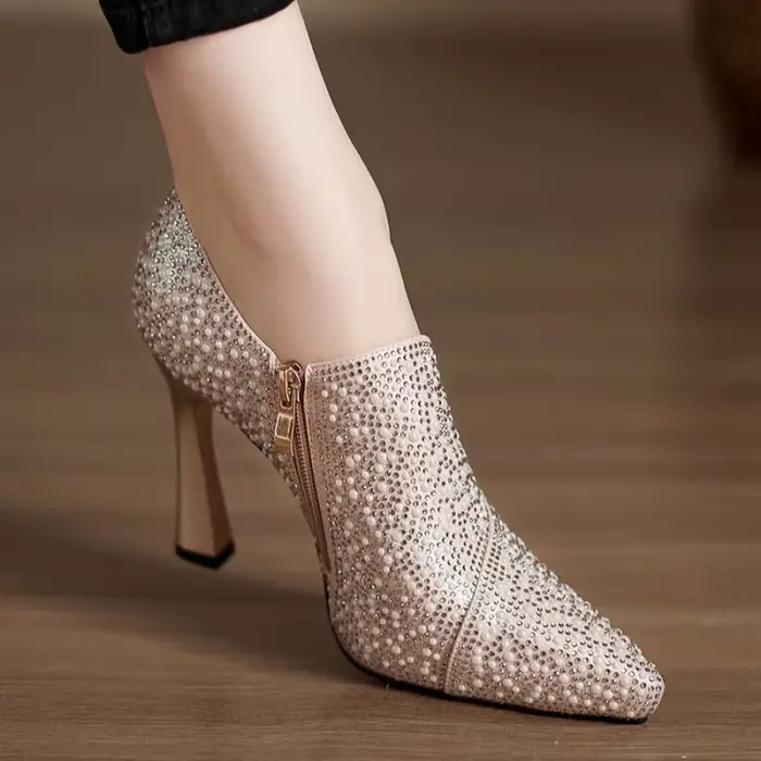 Strass chaussures à talons hauts Sexy bout pointu talon haut chaussure unique de luxe perle cristal 