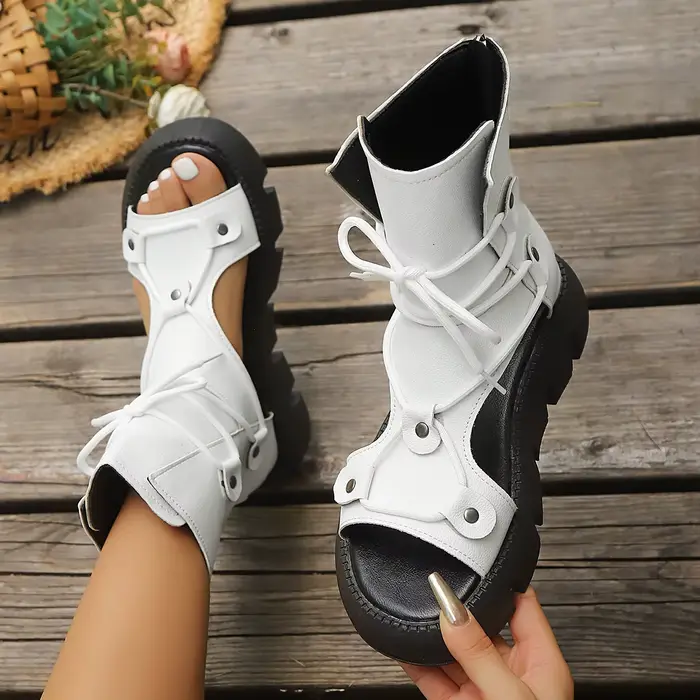 Sandales d'été pour femmes, bottes romaines à plateforme avec fermeture éclair arrière, sandales de haute qualité, nouvelle marque, chaussures rétro à talons compensés faites à la main pour dames