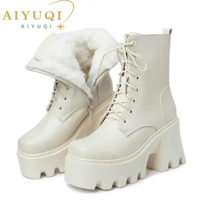 AIYUQI – bottines à plateforme et talons hauts pour femme, bottes d'hiver chaudes en cuir véritable 