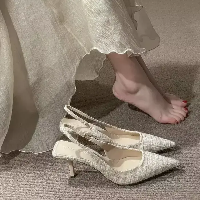 Talons à plateforme tricotés conçus pour femmes, chaussures de fête à bout pointu, sandales à talons