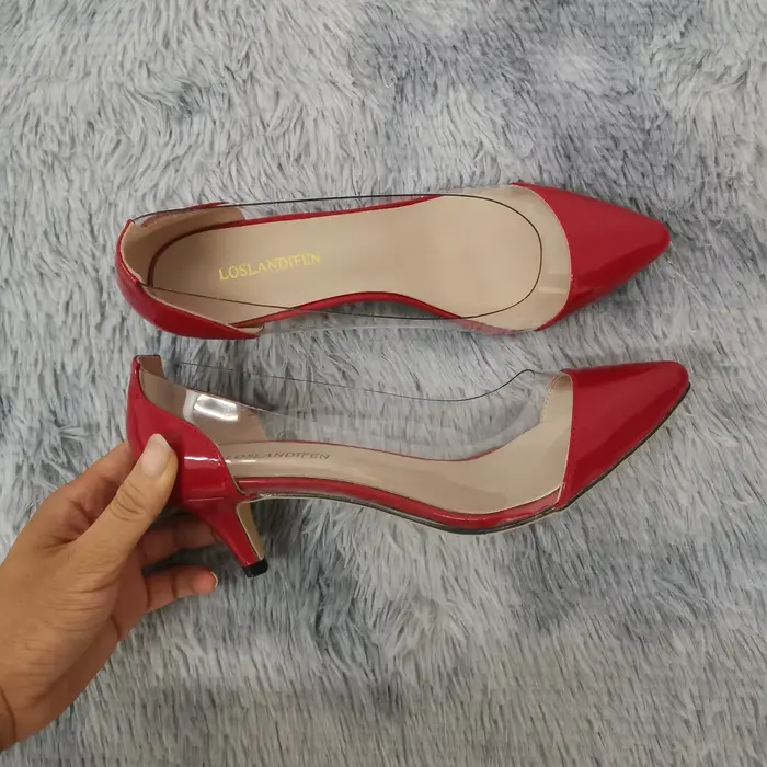 Escarpins Femme Printemps Automne 2026 Sexy Transparent PVC Talon Bas 5cm Mode Bout Pointu Chaussures à Enfiler Talons Hauts Fête Mariage