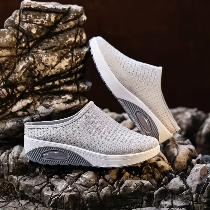 Mules compensées sans talon en maille respirante pour femme