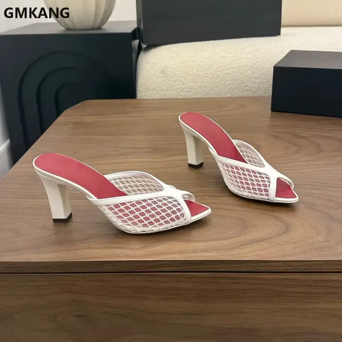 Sandales mules compensées pour femmes, à bout ouvert, en maille respirante, talon de 8 cm, décontractées, confortables, élégantes, à enfiler, pour l'été