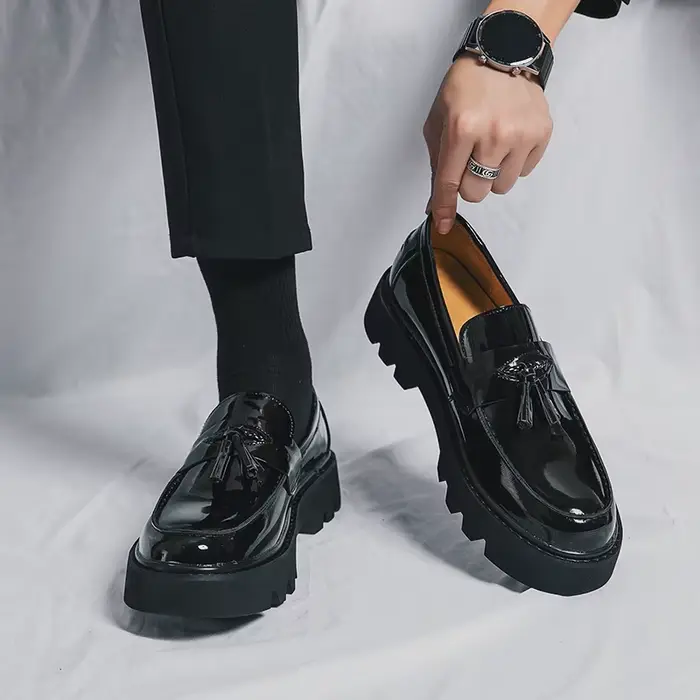 Mocassins à semelle épaisse et confortable, chaussures en cuir à bout rond, chaussures d'affaires et