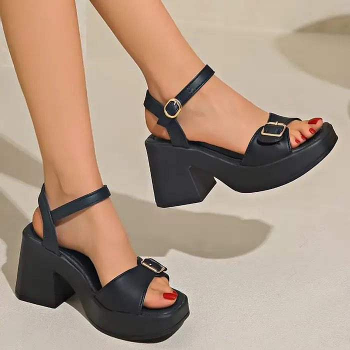 Sandales à semelle épaisse pour femmes, chaussures décontractées monochromes, boucle à une ligne, sa