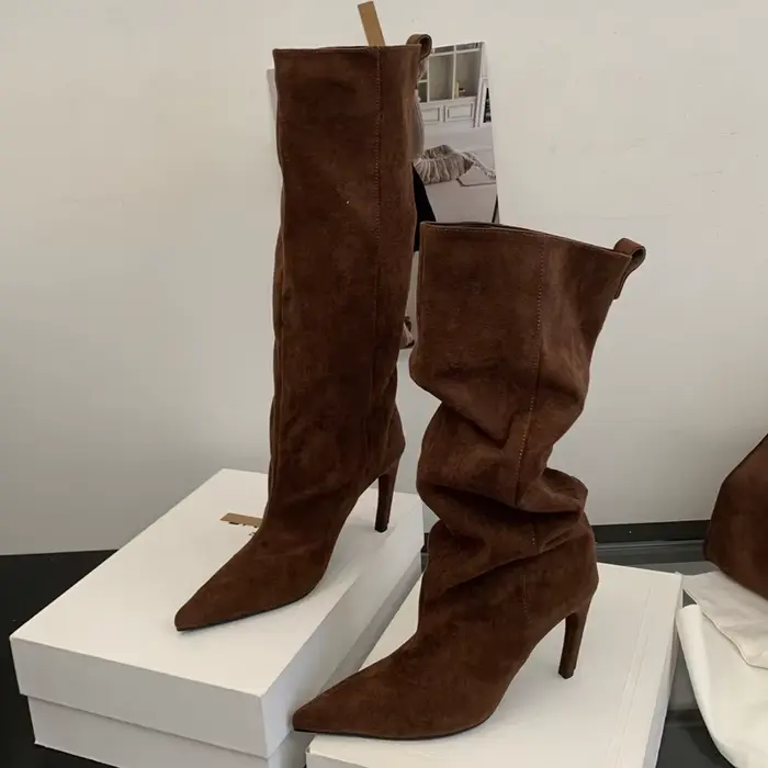 Eilyken hiver Style De rue bout pointu genou-haut femmes bottes talons fins chaussures femme Punk Vi