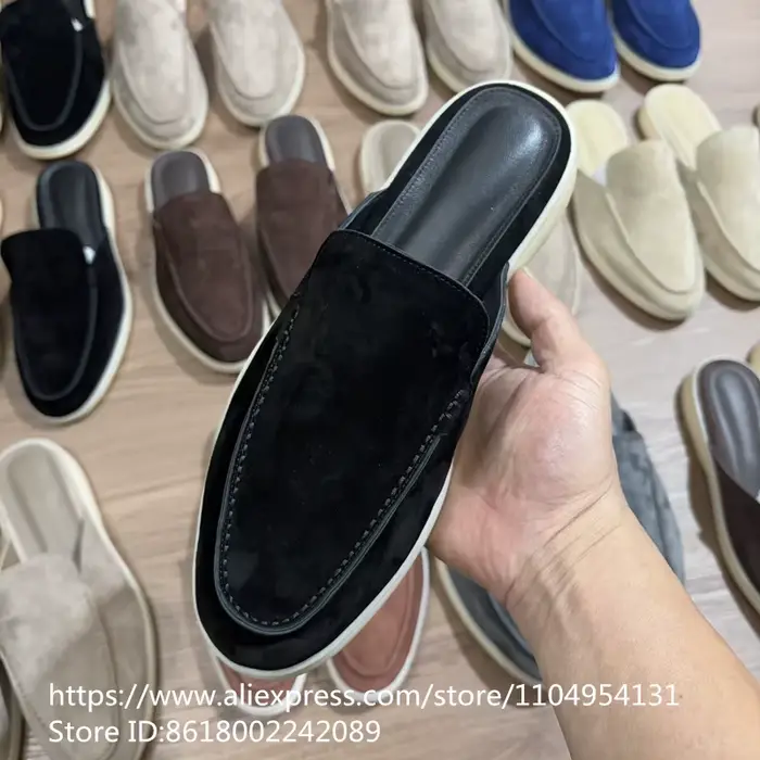 Mules d'été en daim de mouton, sandales colorées, mocassins décontractés, chaussures de marche pour