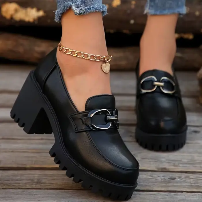 Chaussures à talons hauts pour femmes, nouvelle collection automne, bout rond, plateforme à chaîne m
