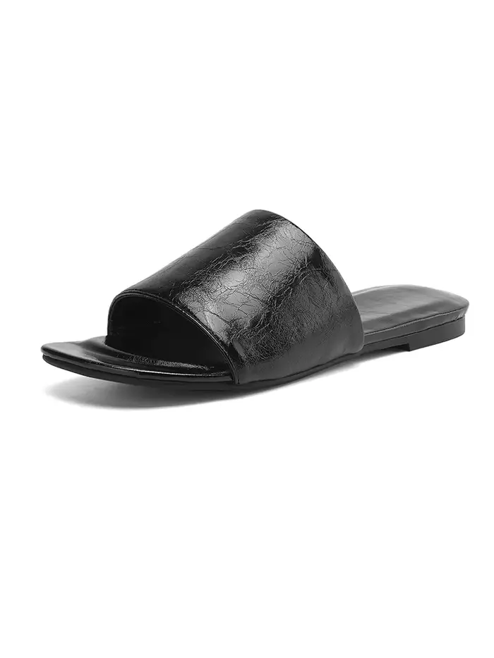 Pantoufles d'été en croûte de cuir pour femmes, tendance, Sexy, bordeaux, noir, bout ouvert, grande