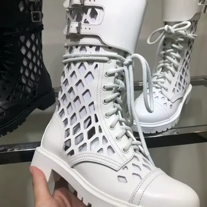 Bout rond creux talon bas à lacets bottes d'été femme été 2025 noir talons épais sandales romaines c