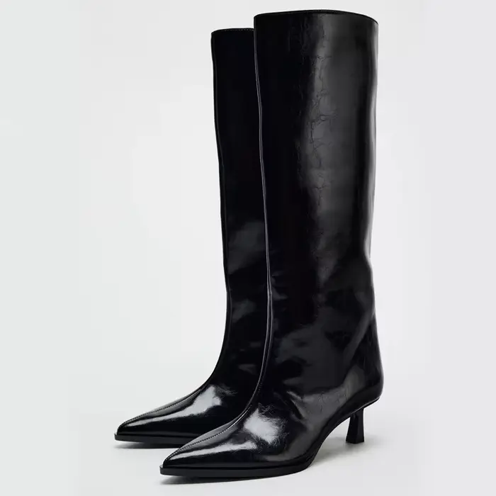 Bla botte large Tube bout pointu talon haut Tube pantalon bottes longues Faion chevalier bottes femm