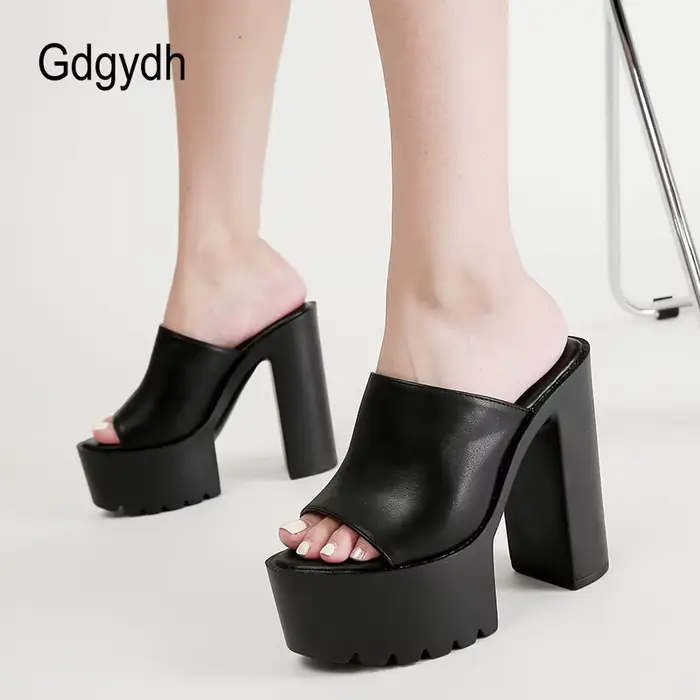 Gdgydh Mules à talons carrés pour femmes, pantoufles d'extérieur, sandales à bout ouvert, chaussures à dos ouvert, noir et blanc, grande qualité