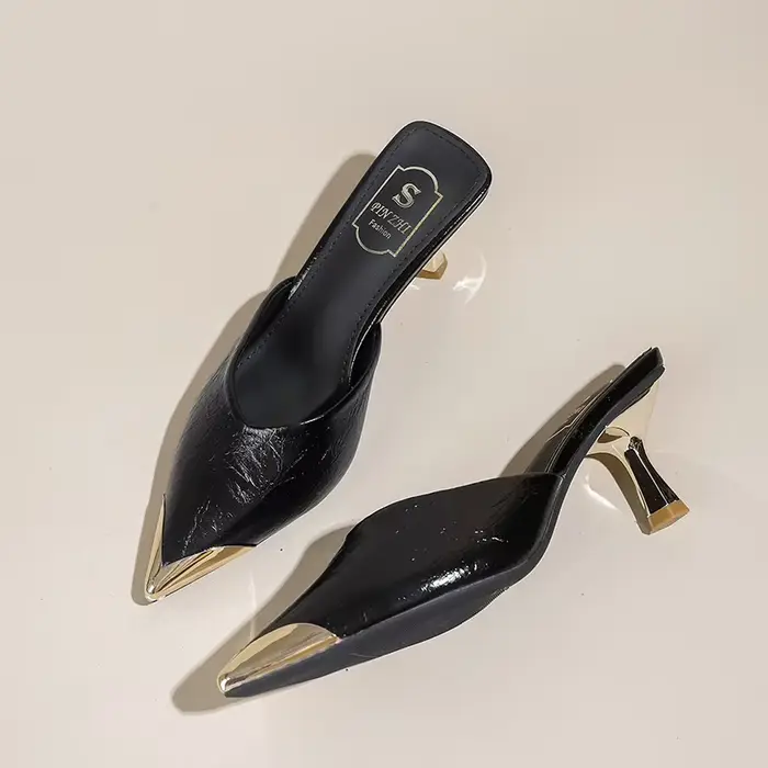 Mules à talons hauts pour femmes, mode printemps/été, à bout pointu, style féerique, à enfiler, sand
