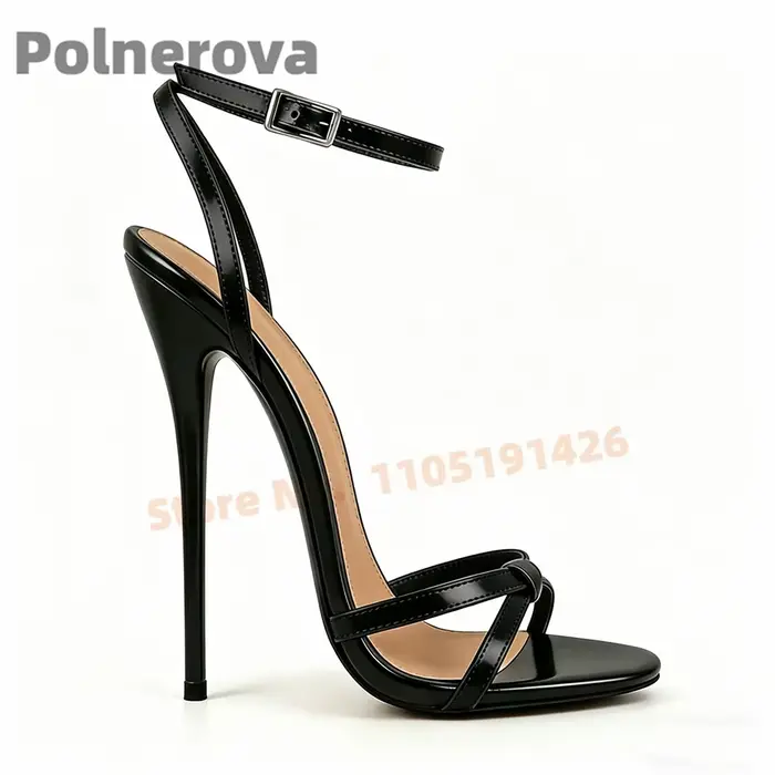 Sandales à talons hauts en cuir noir pour femme