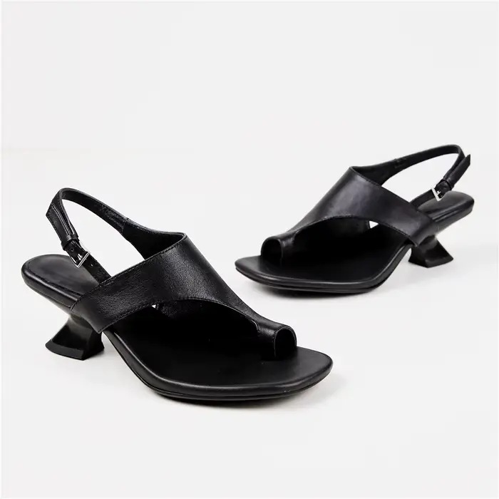 Sandales à talons épais en cuir véritable pour femmes, Style classique, avec bout carré et chaussures décontractées de couleur unie, MILI-MIYA