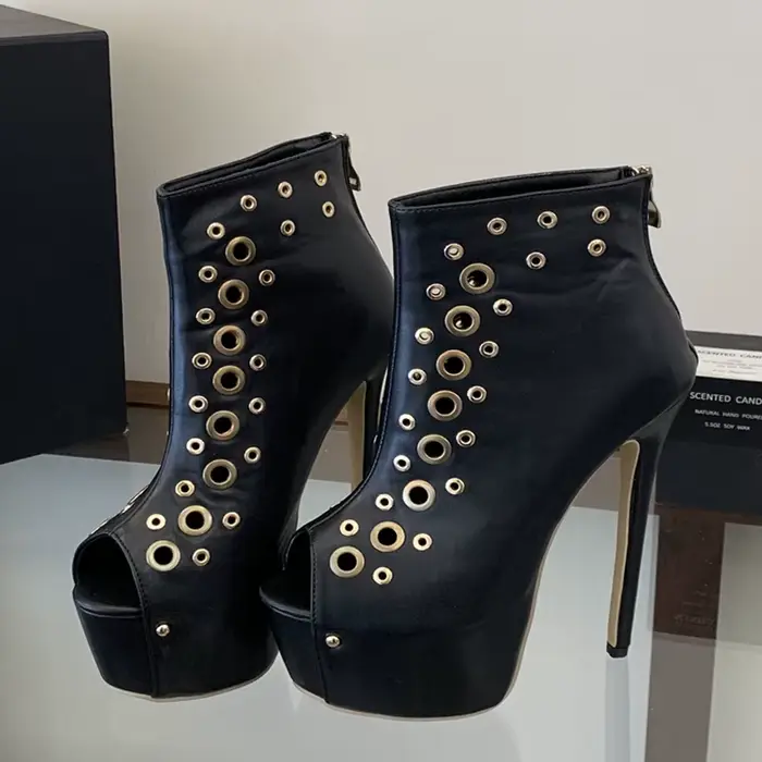Eilyken Nouveau Design Sandales Femme à Plateforme en Métal Creux Peep Toe Talons Aiguilles Sexy Cha