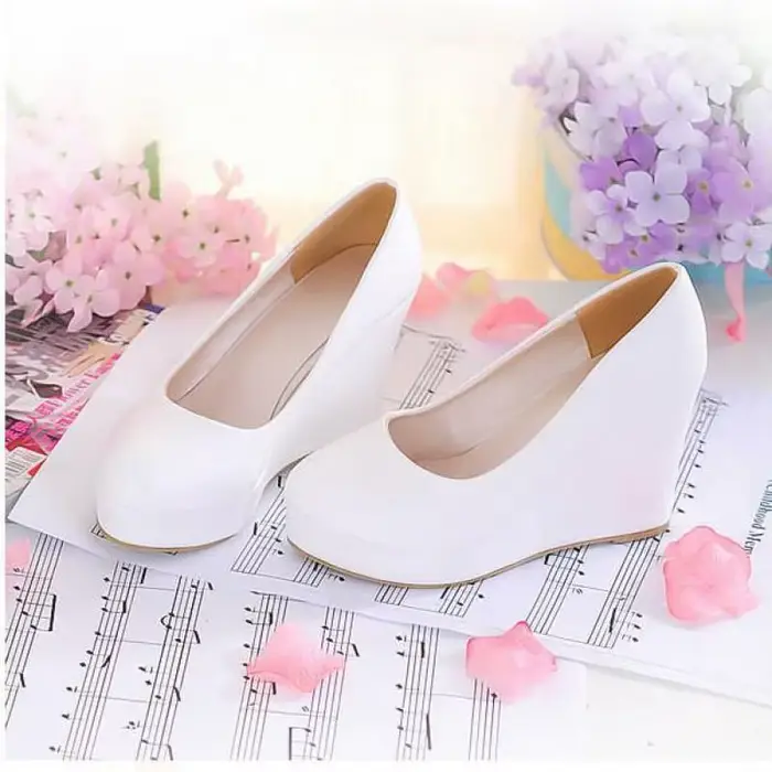 Chaussures à talons hauts compensés pour femmes, chaussures à plateforme blanches et noires, chaussures décontractées
