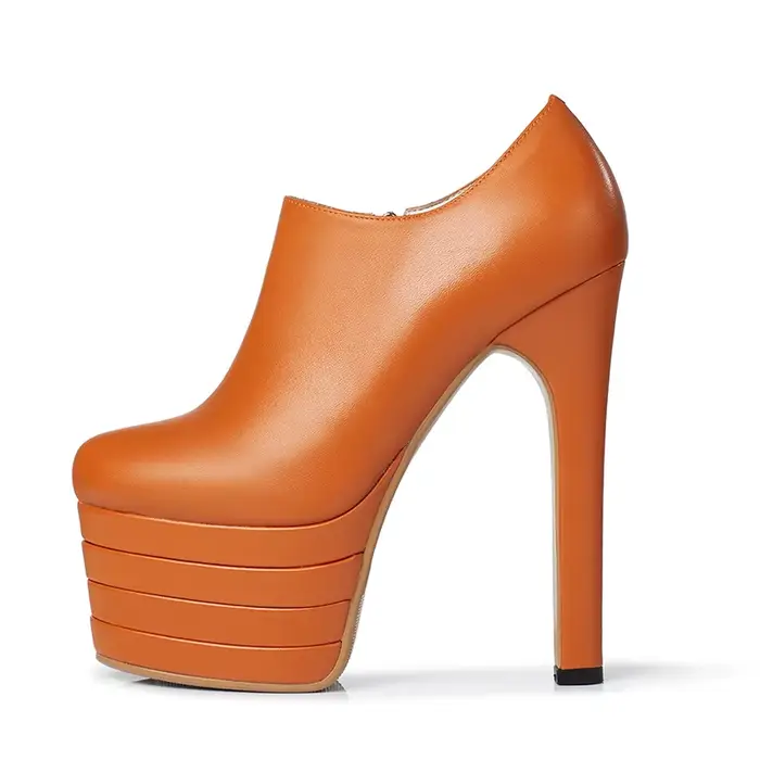 Arden Furtado 2025 peau de vache orange bout rond plate-forme talons fins pompes talon super haut fe