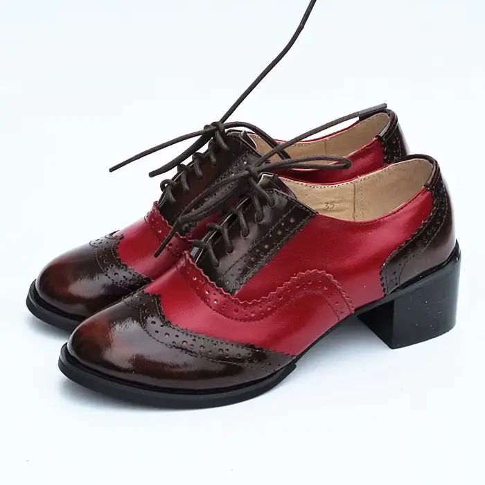 Oxford pompes chaussures femmes Vintage en cuir de veau Patchwork 5cm dame talons épais rétro