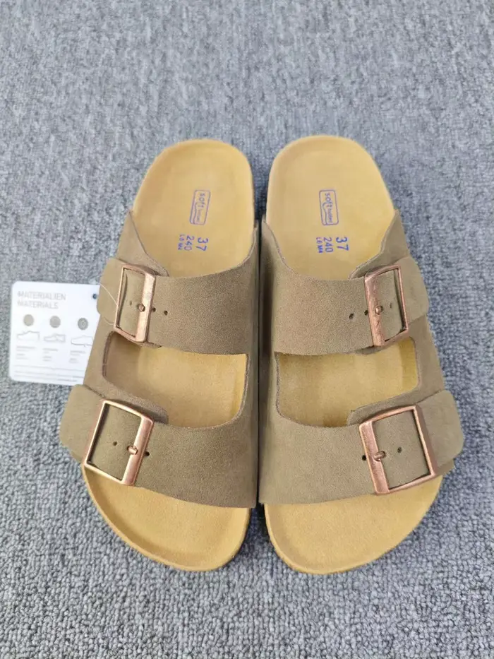 Sandales plates de plage unisexes style vintage à double boucle avec semelle intérieure en liège – C