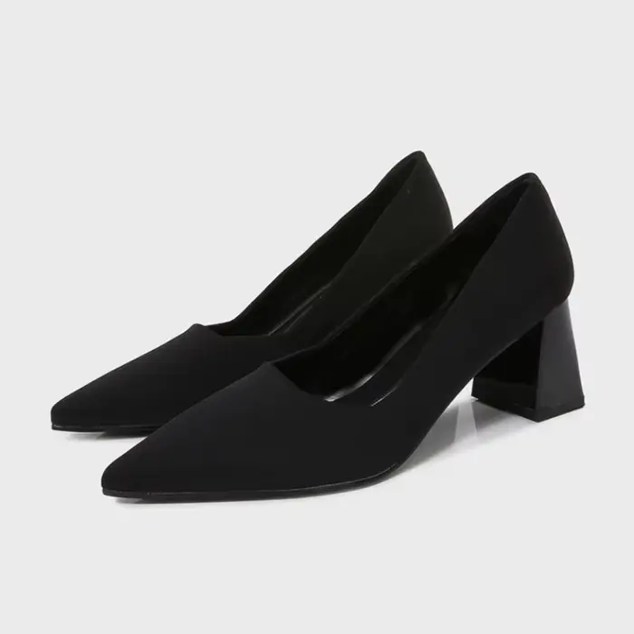 Escarpins de luxe en daim noir à talons épais pour femmes, Vintage, boucle en métal doré, Style clas