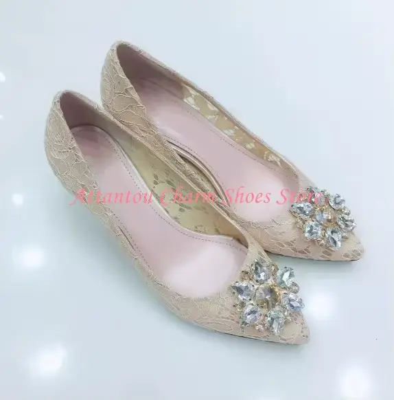 Escarpins sexy en dentelle et cristal pour femme, talons fins de 6/9 cm, chaussures de soirée, de ma