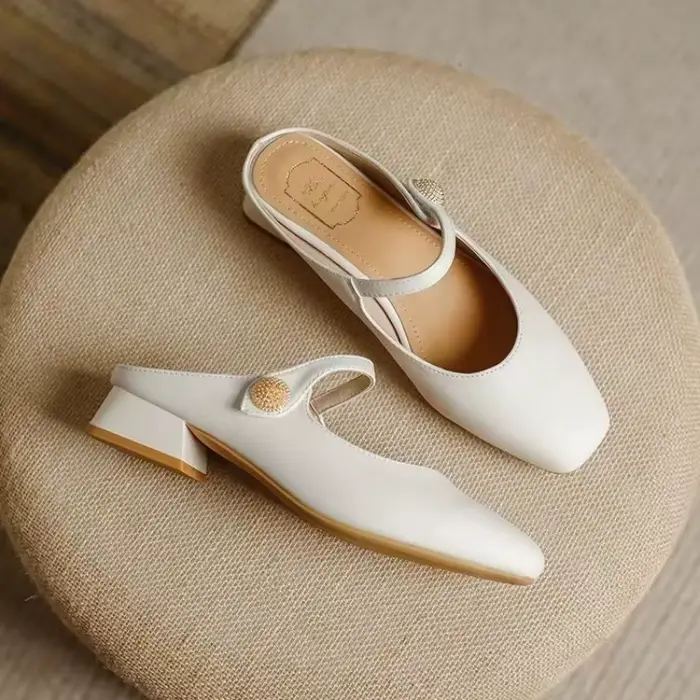 Nouvelles Escarpins Slingback Femme 2026 Noir Beige Élégants à Talons Carrés Épais – Chaussures