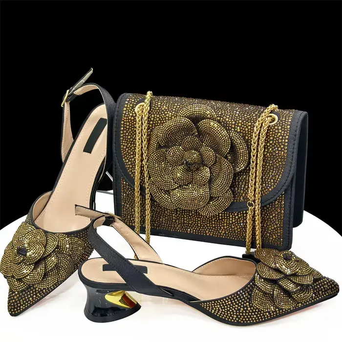 Nouveau Afrique sandale pompes chaussures avec sacs assortis dernières strass femmes africaines talo