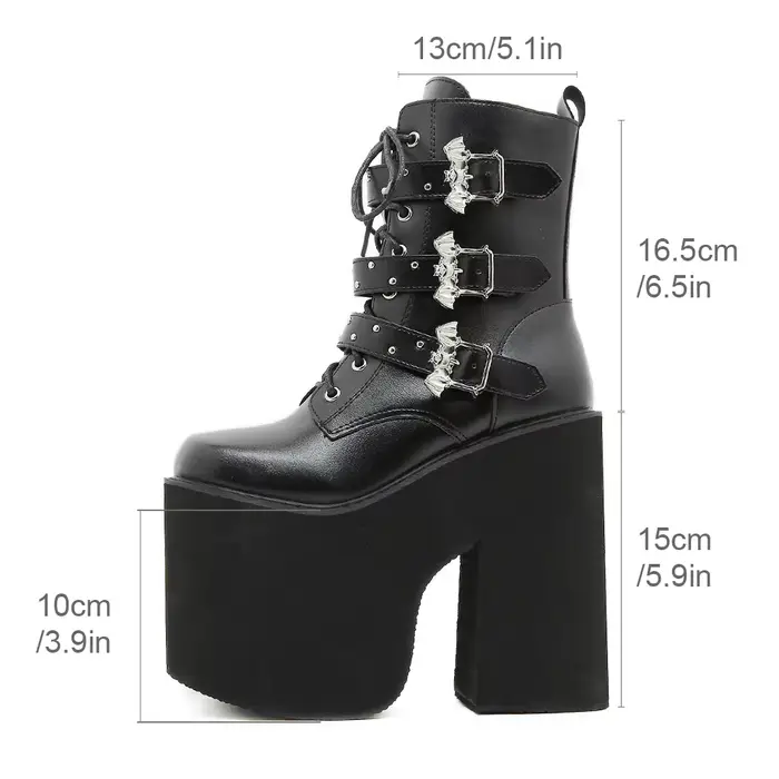 Gdgydh à lacets talon épais mi-mollet chaussons pour femmes bloc talon haut plate-forme bottes de Co