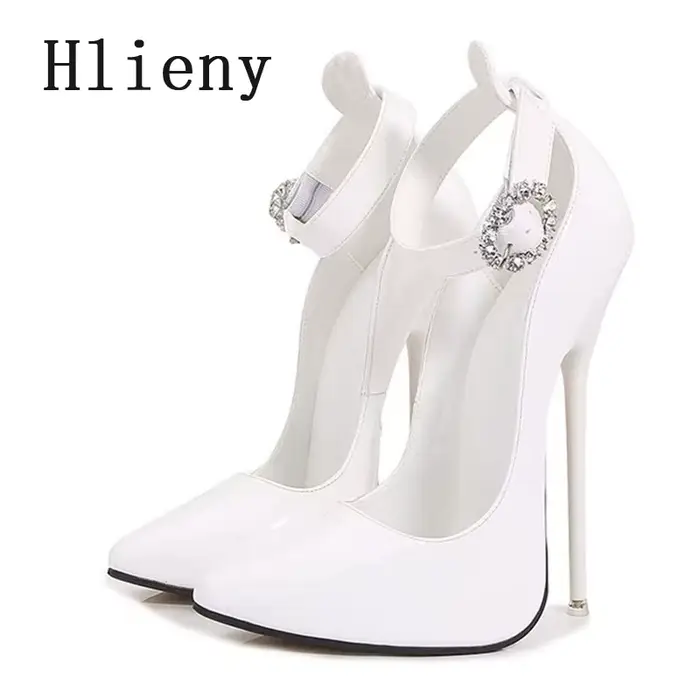 Hlieny Super talons hauts 16 cm femmes pompes talon aiguilles bout pointu dames cheville cristal boucle sangle sandales discothèque chaussures