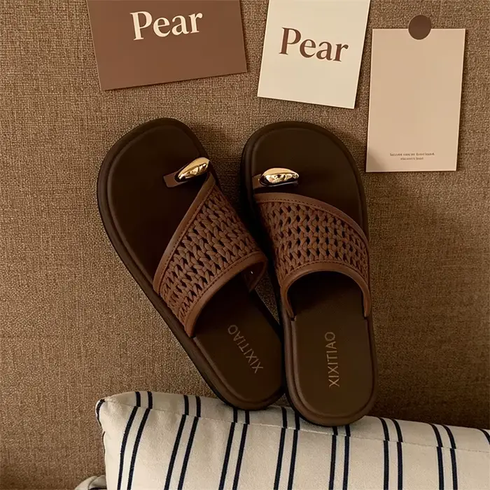 Sandales d'été XIXITIAO pour femmes, mode décontractée, design en maille tissée, tongs de plage conf