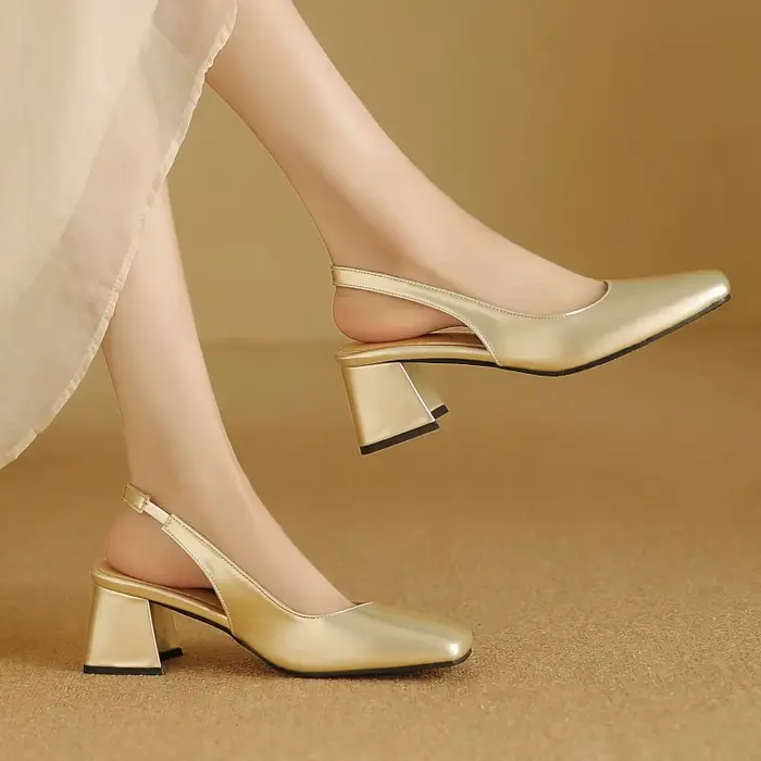 Sandales Slingback femmes chaussures d'été élégant rose noir nu talons moyens pompes bout fermé bureau fête chaussure femme grande taille 45