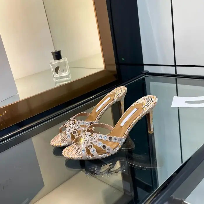 Sandales dorées à talons hauts pour femmes 2026 – Nouveauté mode, mules élégantes en strass et crist