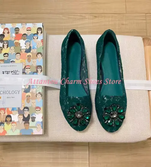 Nouvelles chaussures plates pour femme à bout rond avec décoration florale en cristal, chaussures dé