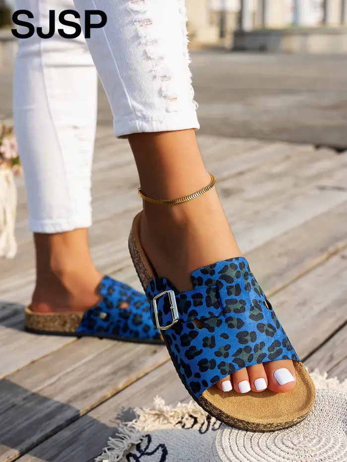 Sandales à bout ouvert pour toutes les saisons, pour l'extérieur, nouvelles sandales pour femmes printemps-automne, simples, décontractées, tendance, polyvalentes, sandales à semelle en liège bleues e