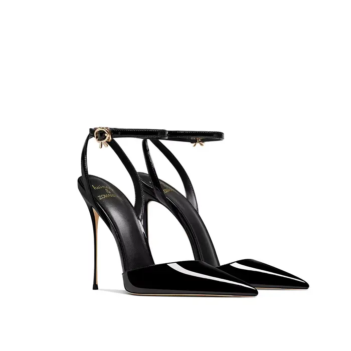 Sandales à talons hauts en cuir verni noir haut de gamme, polyvalentes et confortables, nouveau styl