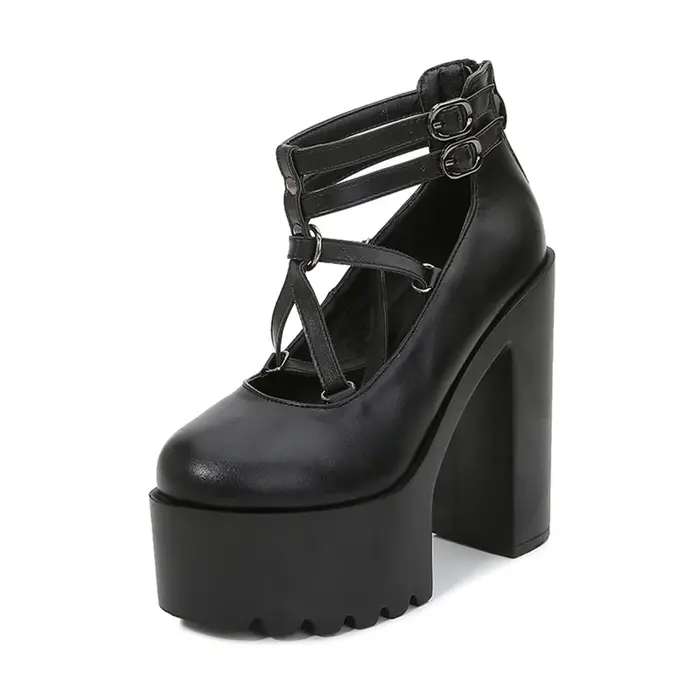 Gdgydh mode femmes pompes talons hauts fermeture éclair semelle en caoutchouc noir plate-forme chaus