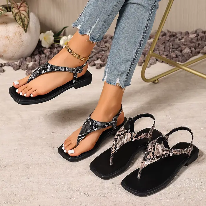 Sandales de gladiateur à motif serpent pour femmes