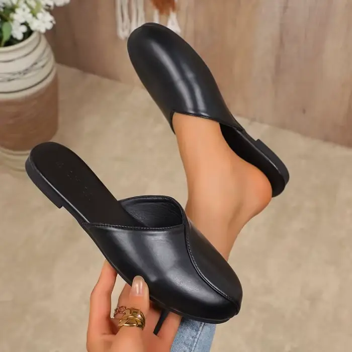 Mules élégantes pour femmes, plates, à bout fermé, en similicuir, style minimaliste, décontractées, pour le bureau, chaussures sans talon