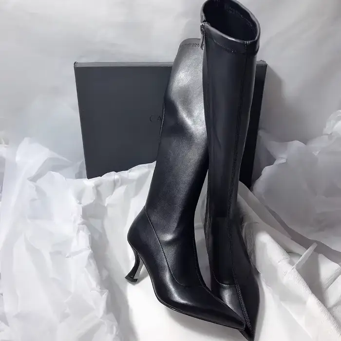 Bottes hautes pointues en cuir pour femmes, talons hauts élégants, chaussures Parker, créateur de mo