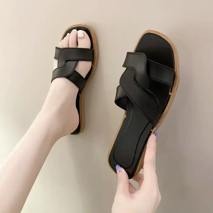 Sandales d'été pour femmes, Design à bande croisée, semelle antidérapante Ultra douce, pantoufles de